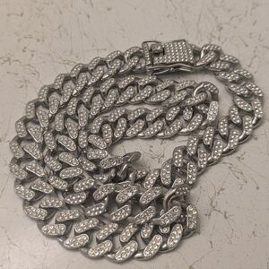 Silver Chain Necklace with Rhinestones